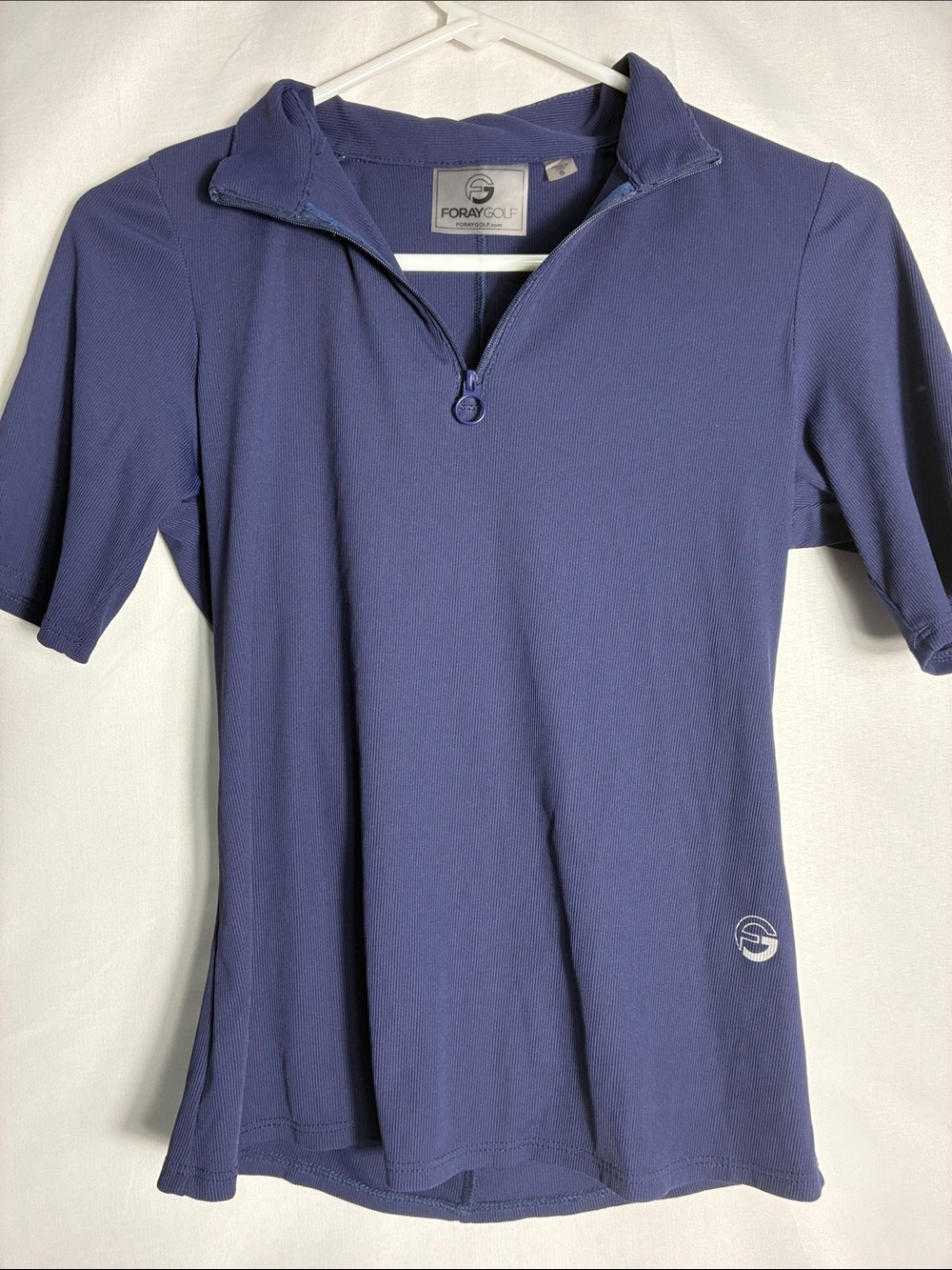 Foray Golf Blue Ribbed Short Sleeve Quarter Zip Polo Shirt Small